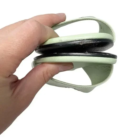 Prada Acqua Green Leather Flat Slide Sandals Size 38 with Box